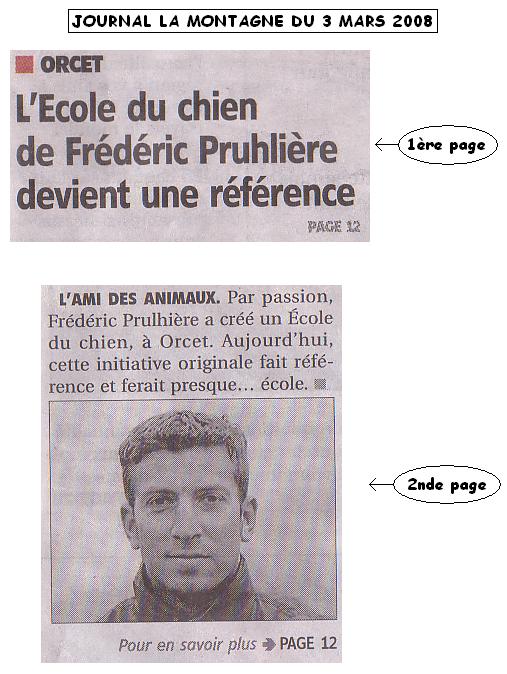Références au portrait en page 1 et 2 du journal La Montagne du 5 Mars 2008